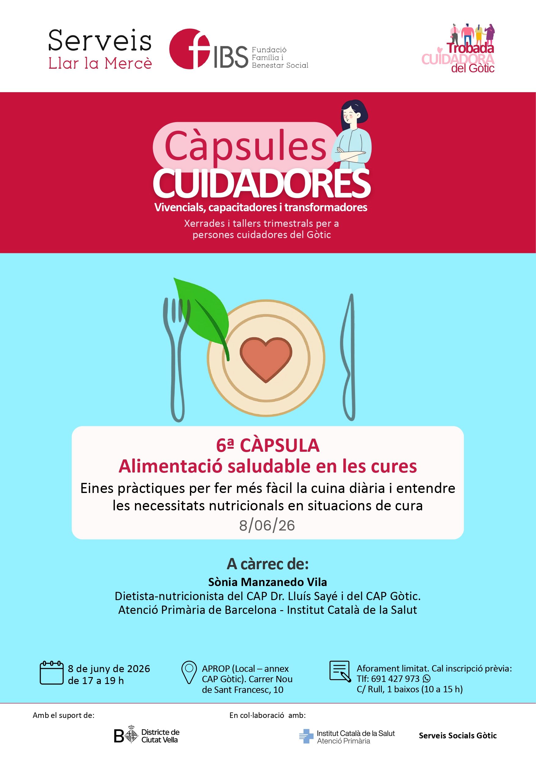 Xerrada “Alimentació saludable en les cures: Eines pràctiques per fer més fàcil la cuina diària i entendre les necessitats nutricionals en situacions de cura"