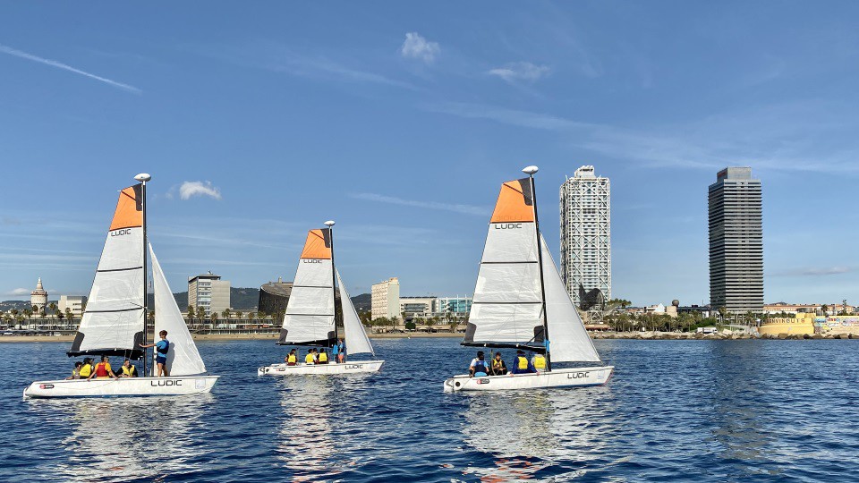 Sailing along Barcelona coast